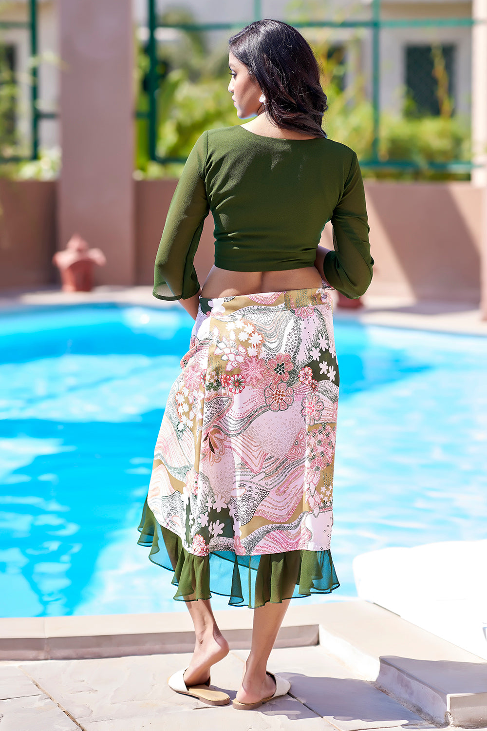 Curvylane's sexy beachwear with green floral sarong and top