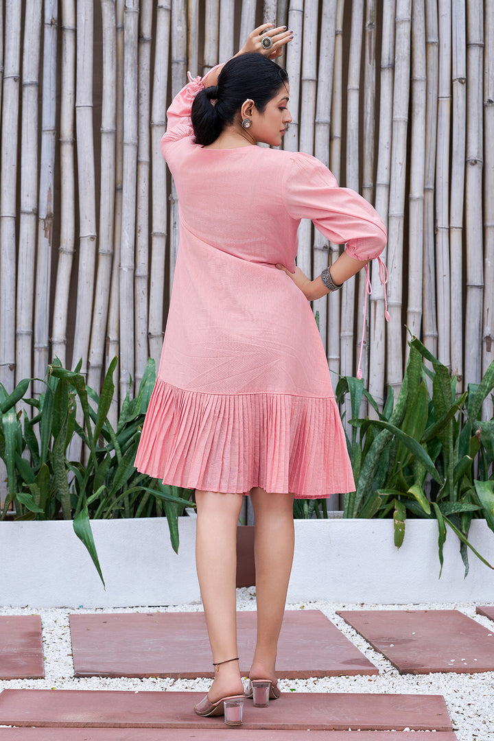 Jade Green Cotton Hand Painted V-Neck Dress