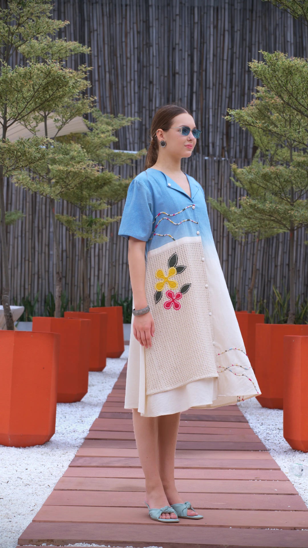 Blue & Ivory western dress one piece