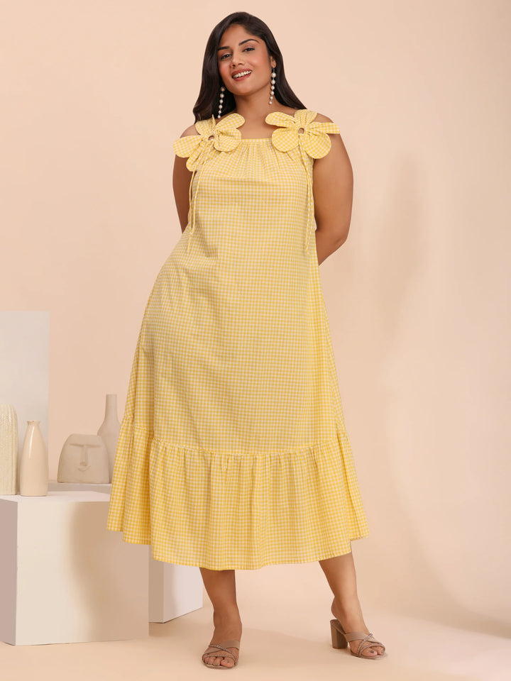 Yellow spaghetti-strap cotton dress for summer