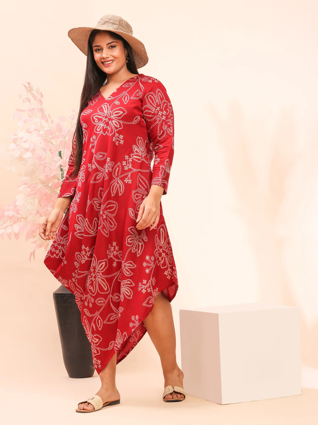 Maroon asymmetric dress for women