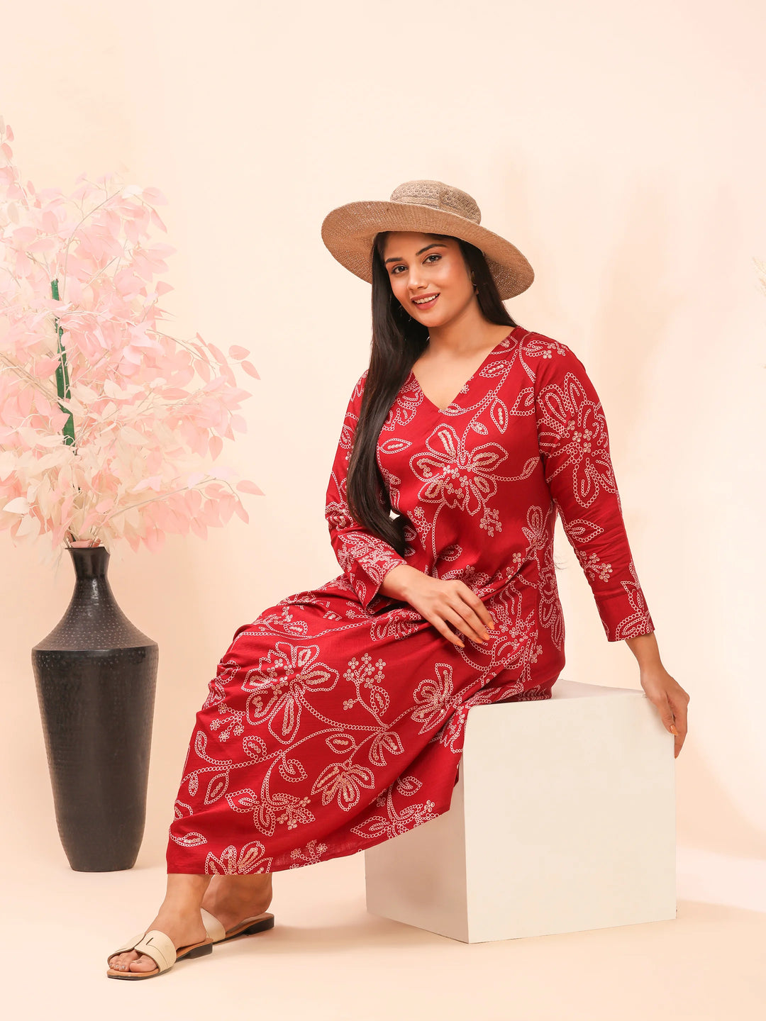 Maroon asymmetric dress for women