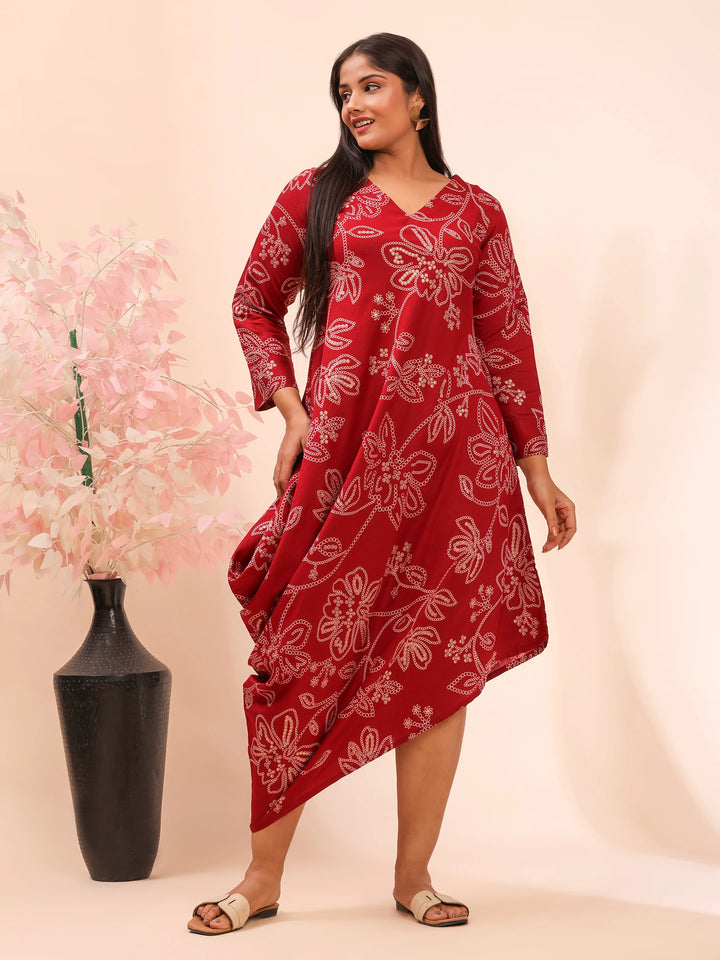 Maroon asymmetric dress for women