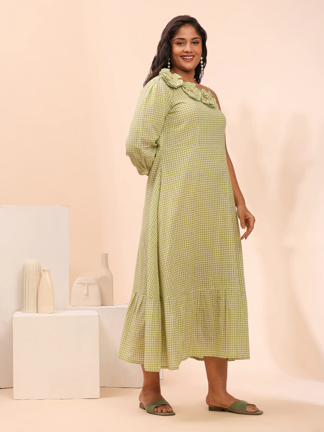 Sage green cotton dress for summer