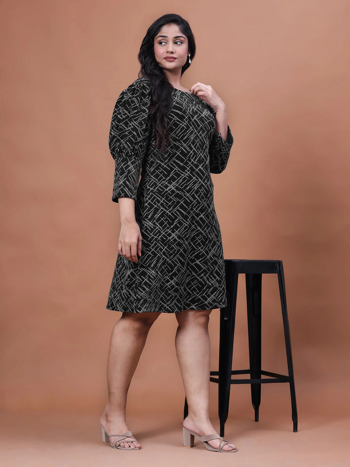 Plus Size Party Wear A-Line Geometric Lycra Dress