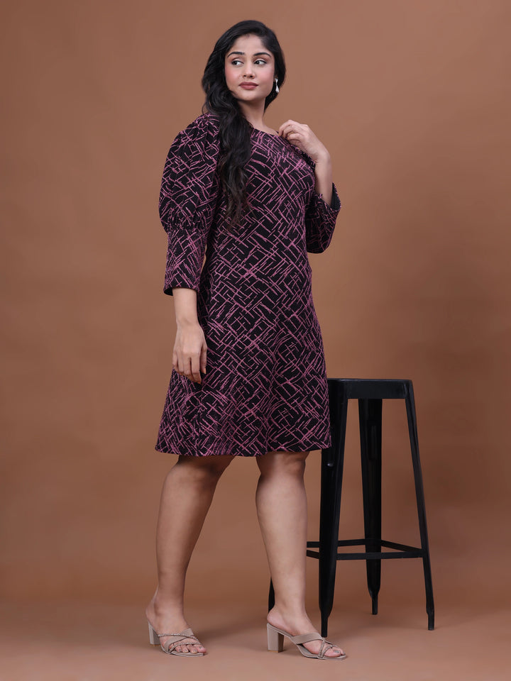 Plus Size Party Wear A-Line Geometric Lycra Dress
