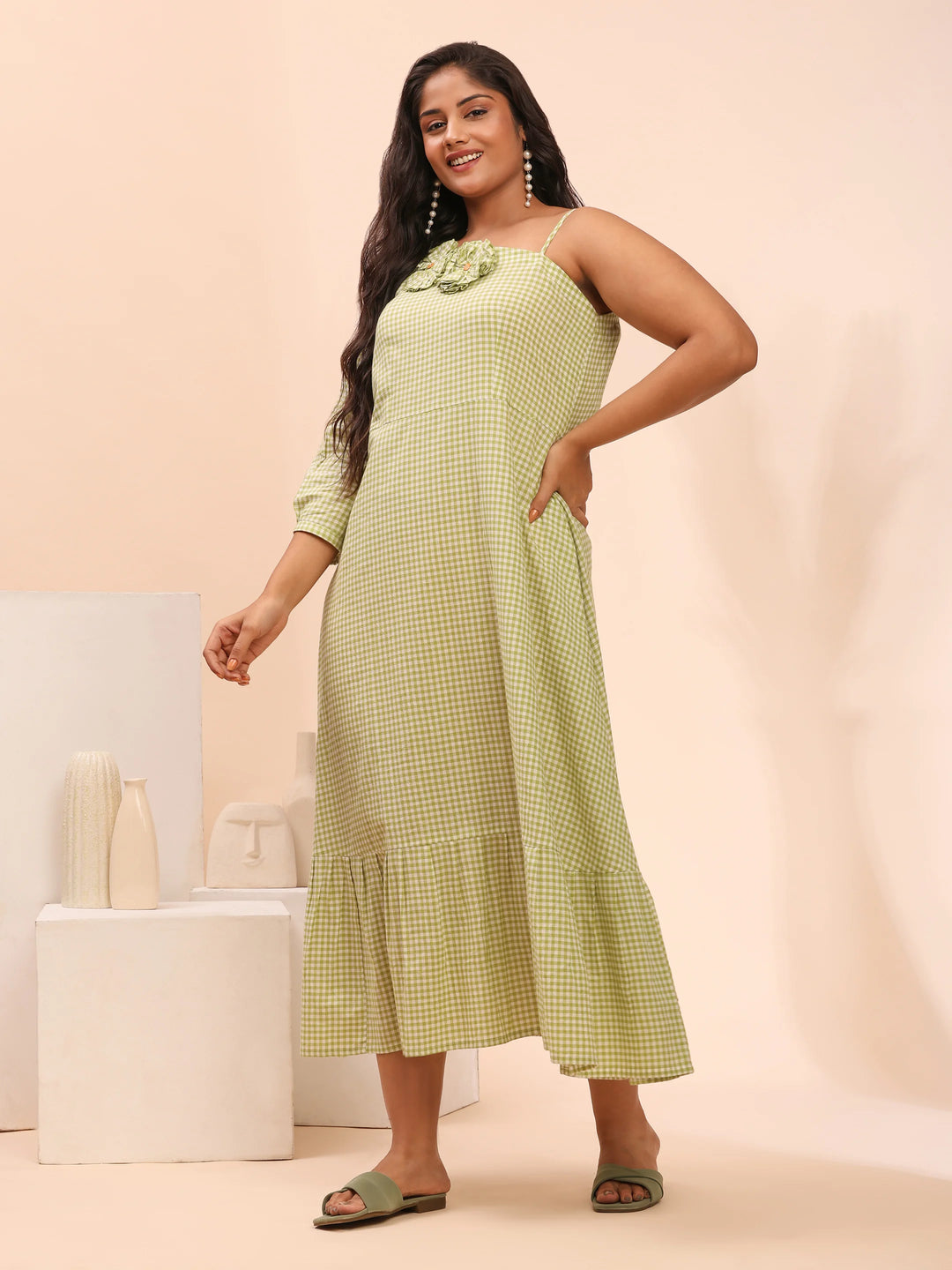 Sage green cotton dress for summer