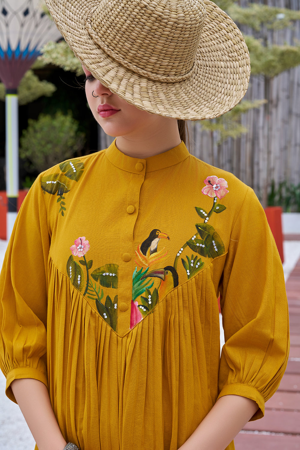 Mustard Hand Work Dress For Plus Size