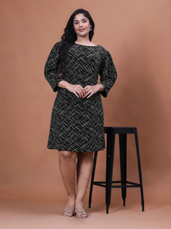Plus Size Party Wear A-Line Geometric Lycra Dress