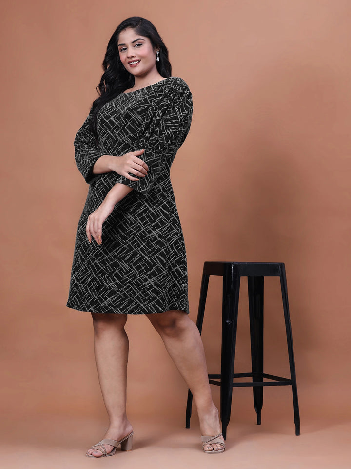 Plus Size Party Wear A-Line Geometric Lycra Dress