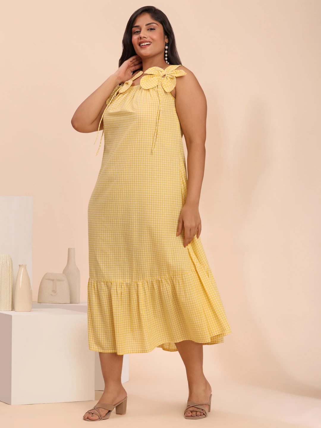 Yellow spaghetti-strap cotton dress for summer