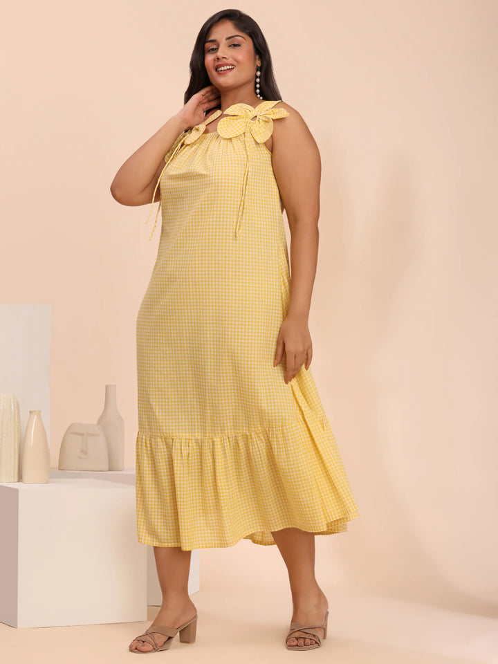 Yellow spaghetti-strap cotton dress for summer