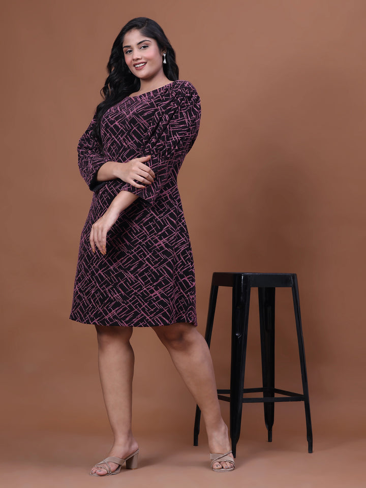 Plus Size Party Wear A-Line Geometric Lycra Dress