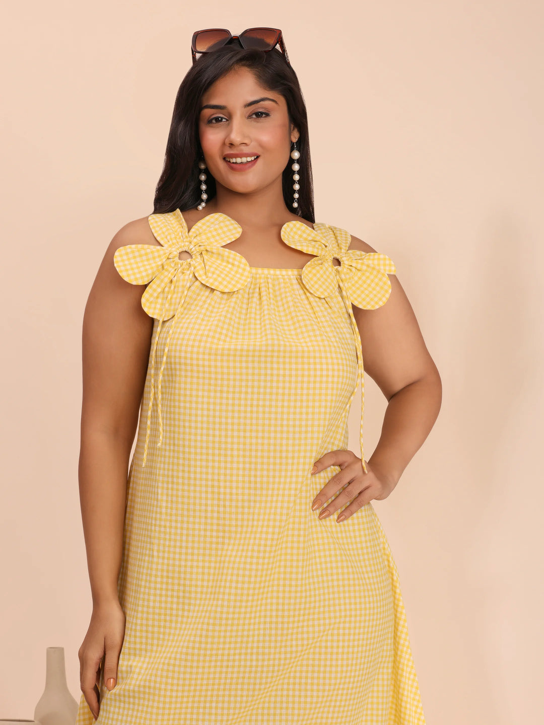 Yellow spaghetti-strap cotton dress for summer