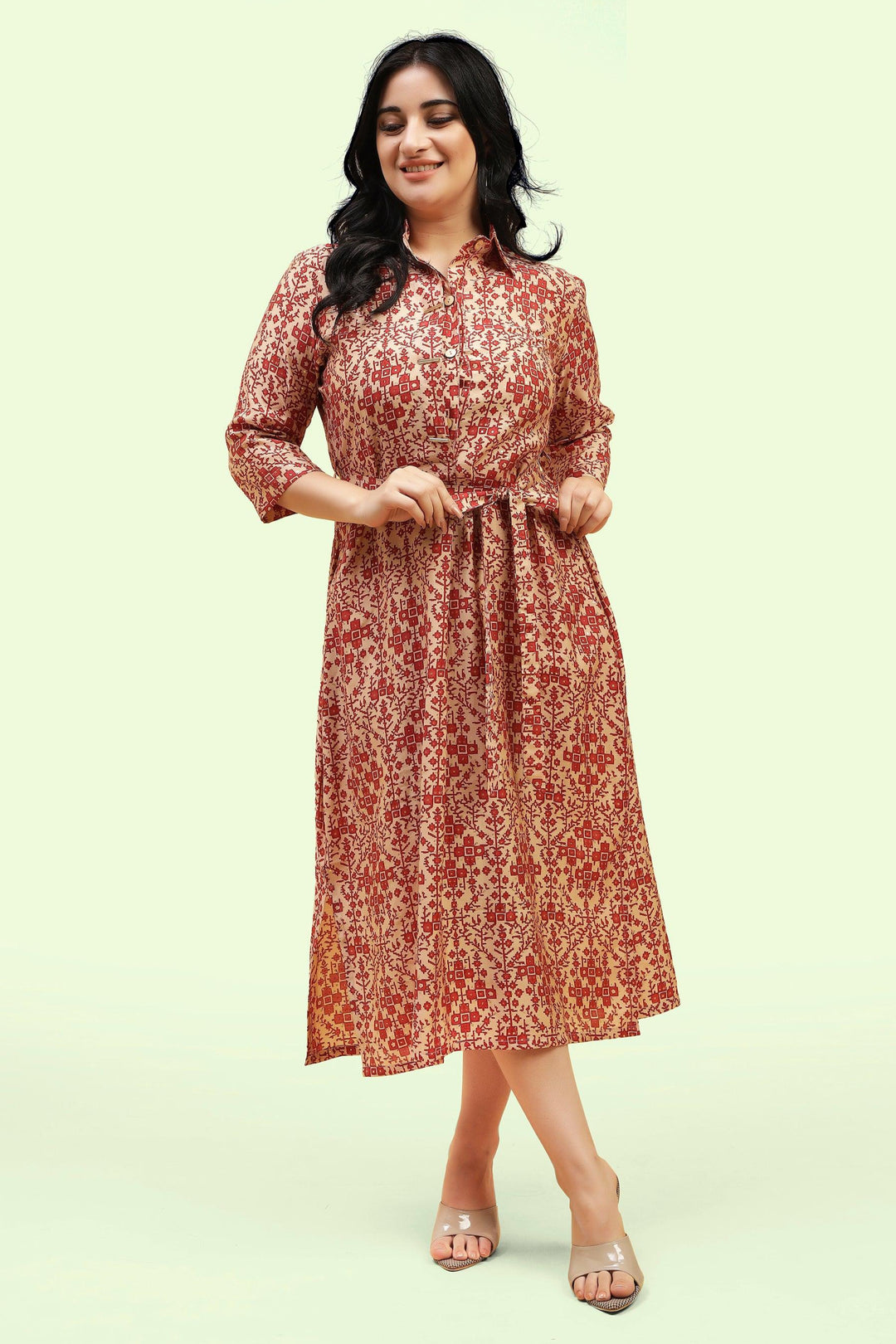 Curvy Lane Women Plus Size Shirt Dress with Fabric Belt - Curvy Lane