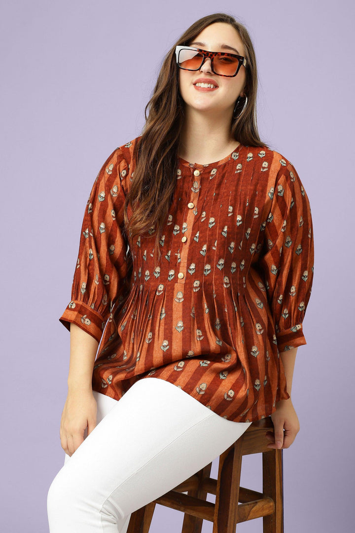 Curvy Lane Women Plus Size Floral Print Pleated Top - Curvy Lane