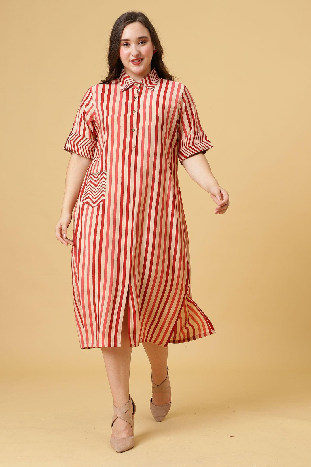 Effortlessly stylish red and white one-piece casual dress for women.