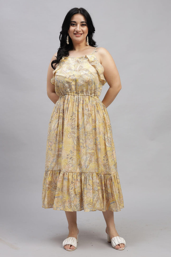 Curvy Lane Women Plus Size Ruffle Neck Pleated Flare Dress - Curvy Lane