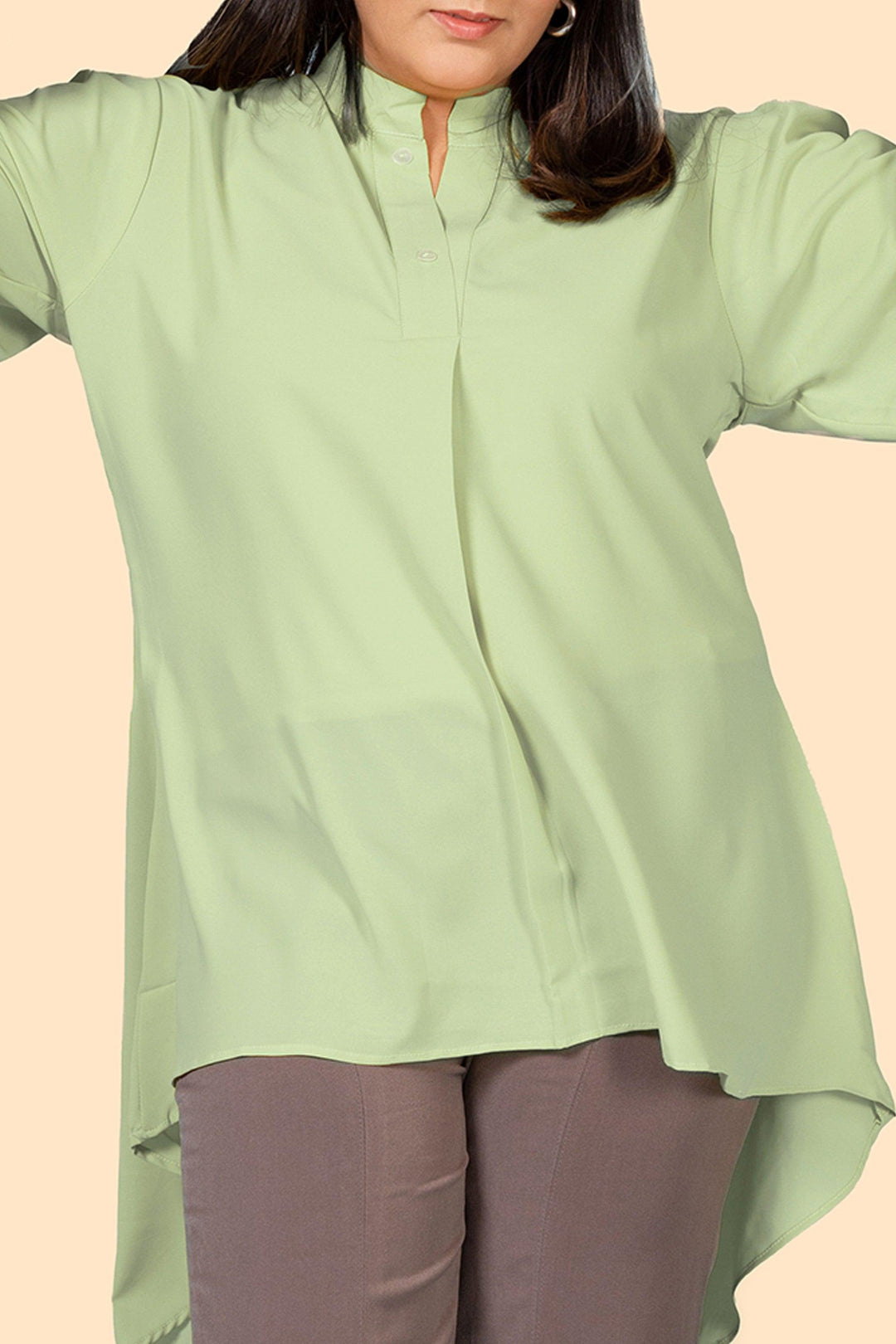 Green Color Tops With Long Sleeve Design For Women
