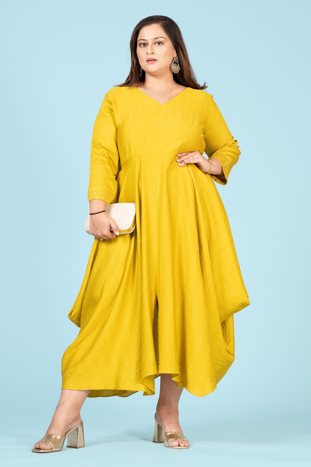 Curvy Lane Women Plus Size V Neck Cowl Styled Dress - Curvy Lane