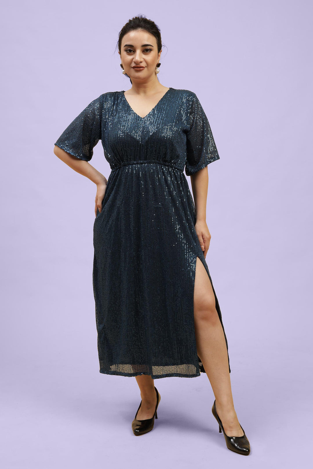 Curvy Lane Women Plus Size Party Wear Side Slit Dress