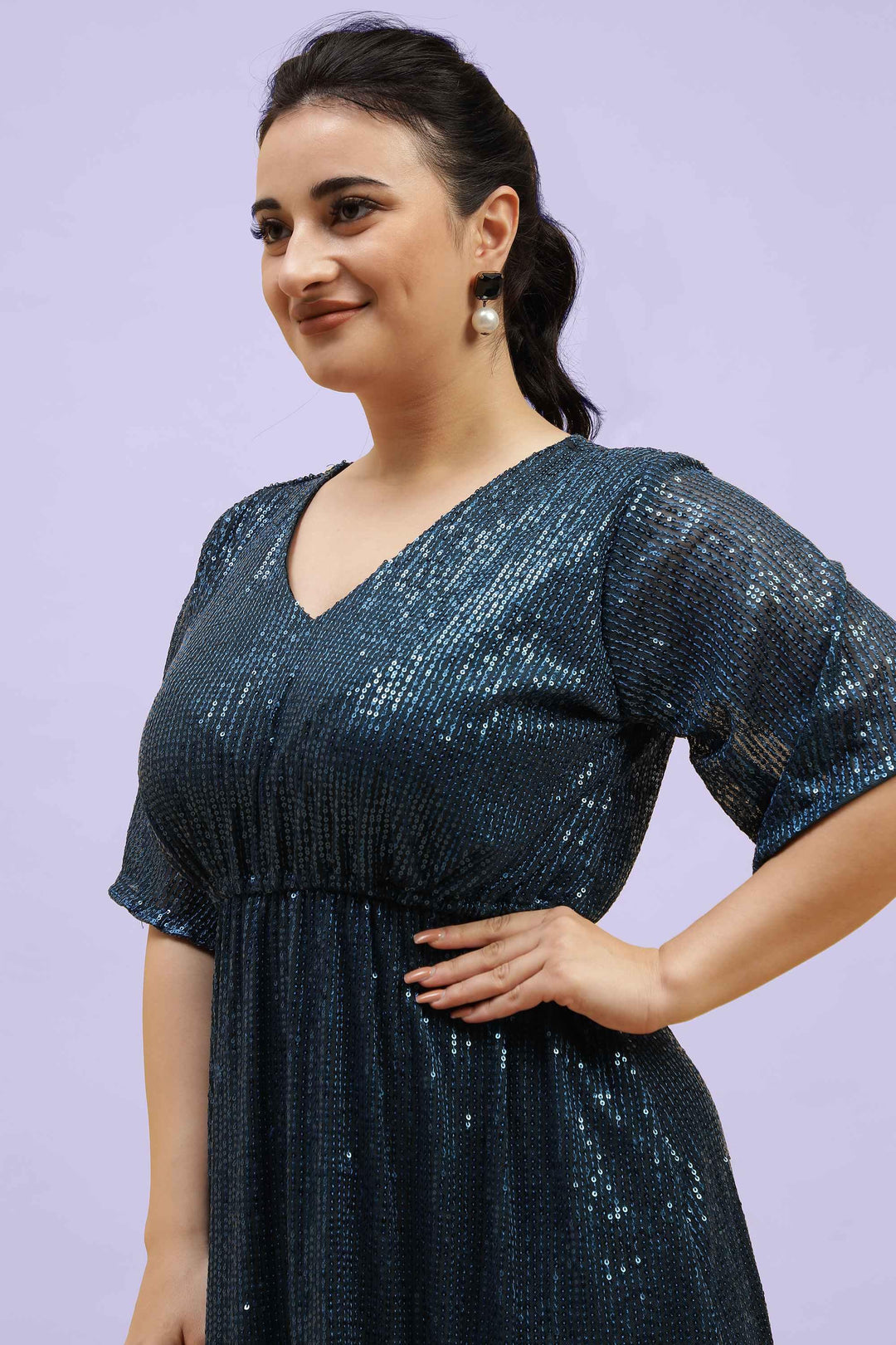 Curvy Lane Women Plus Size Party Wear Side Slit Dress Close up