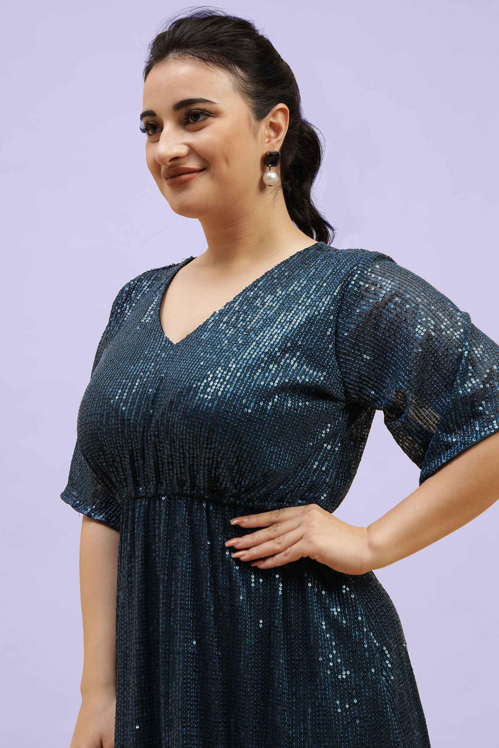 Curvy Lane Women Plus Size Party Wear Side Slit Dress Close up