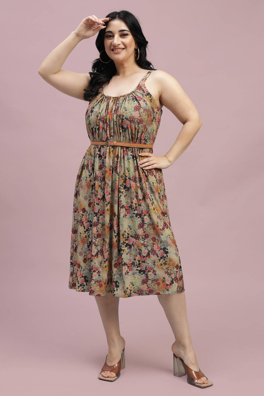 Curvy Lane Women Plus Size Floral Pleated Evening Wear Dress - Curvy Lane