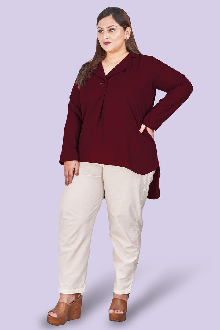 Maroon Short Tops For Plus Size Women