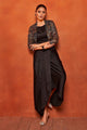 Black Leaf Print Dhoti Skirt Shrug Co-ord Set