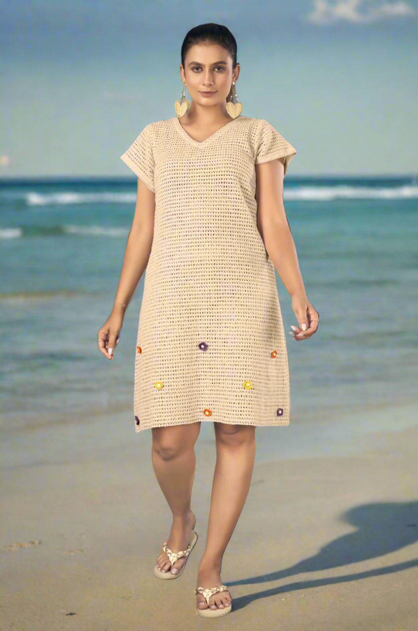 Beach Wear Knee Length Knitted Cotton Dress