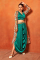 Teal Green Leaf Print Dhoti Skirt Long Flaired Shrug Co-ord Set