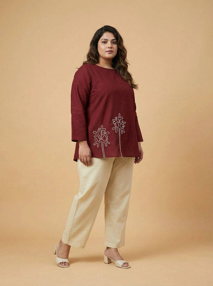 Maroon Cotton Dori Work Top for Women
