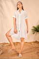 Beach Wear Off White Half Sleeves Shirt Style Cover Up Dress