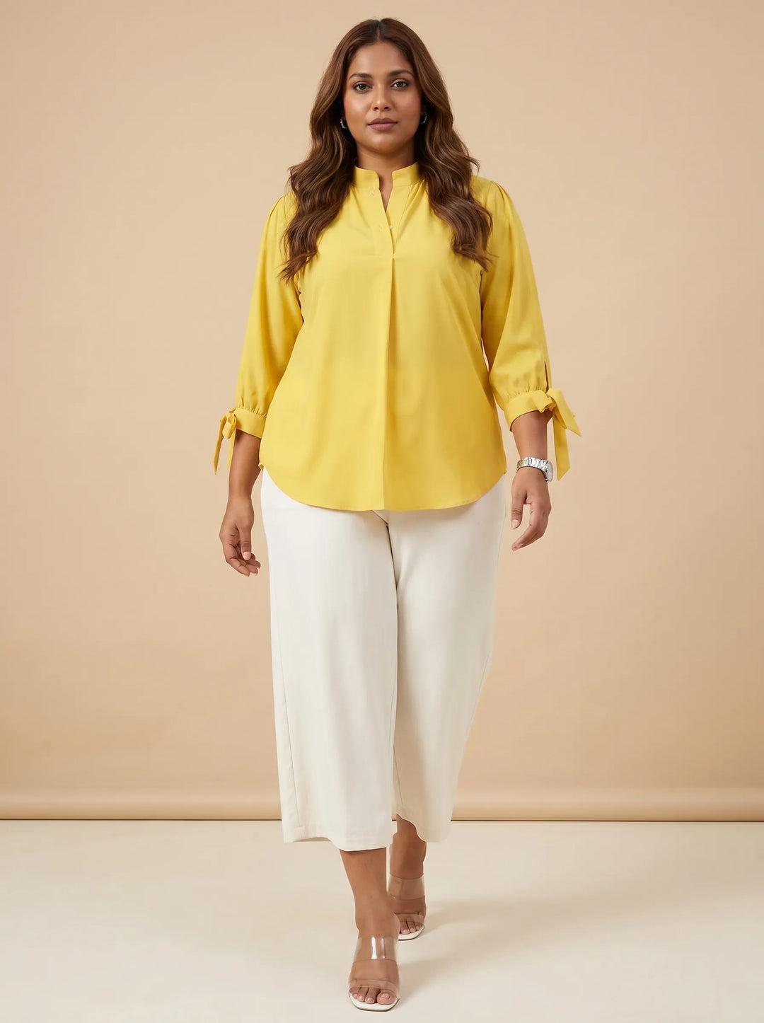 Curvy Lane Women Plus Size High Low Top with Tie Up Long Sleeves