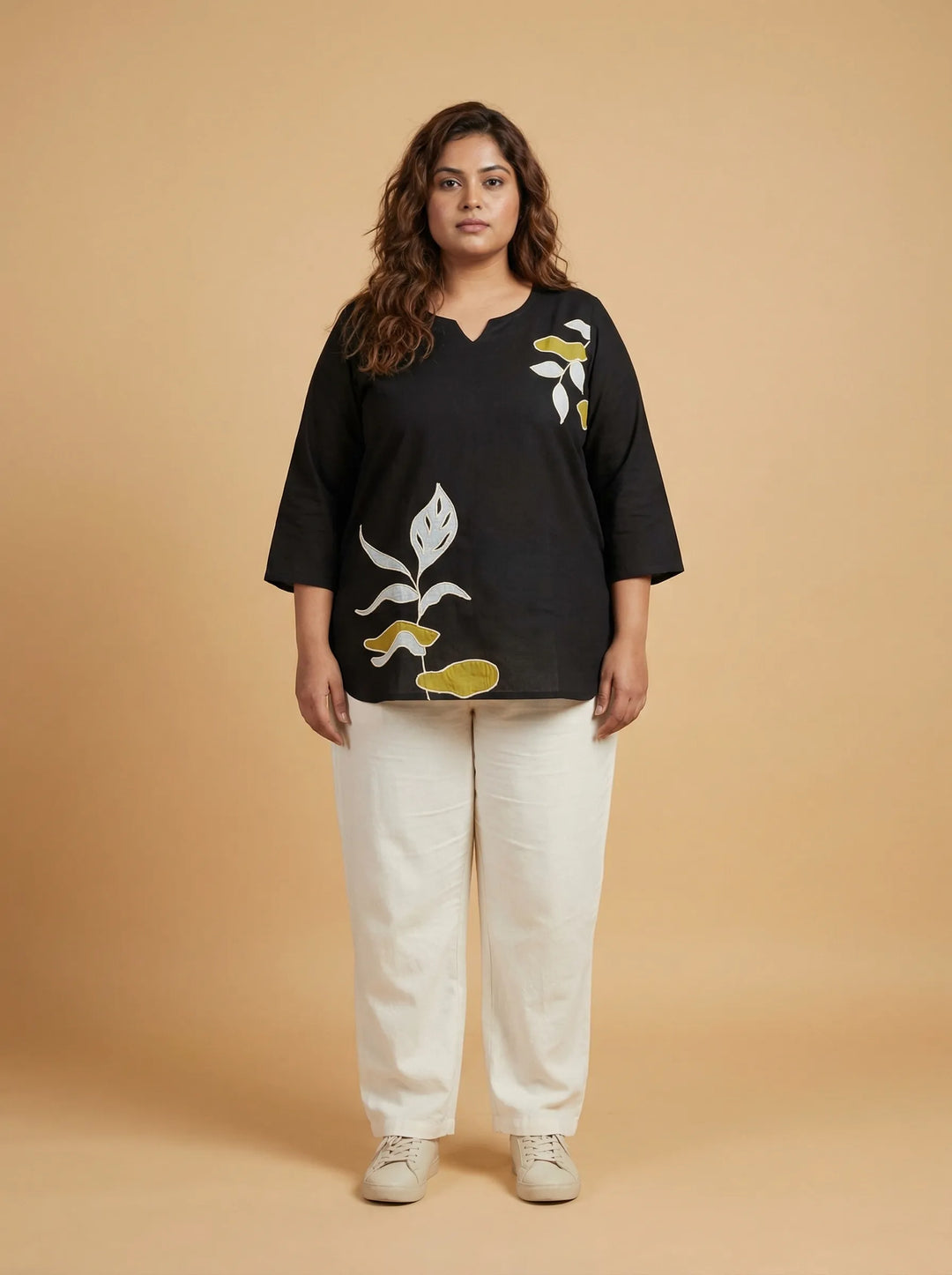 Black Botanical Applic Cord Work Top