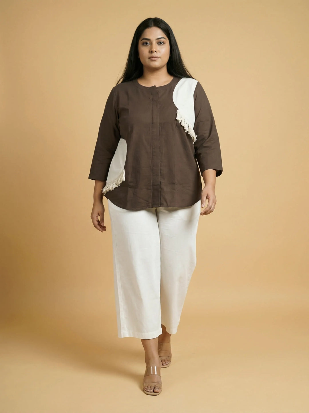 Grey Cotton Patch Work Casual Top