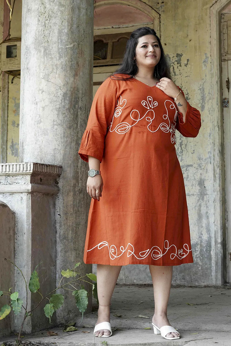 Rust Orange Trendy Cotton Summer Dress