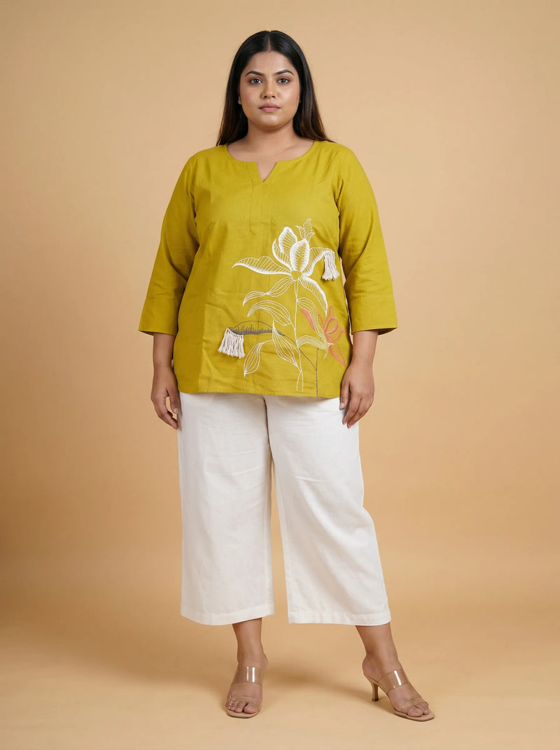 Yellow Green Hand Painted Cotton Top