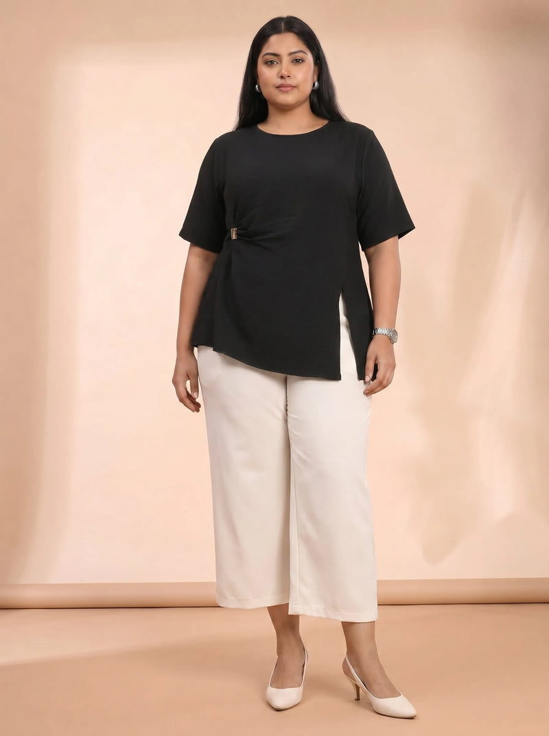 Black asymmetric casual top for women