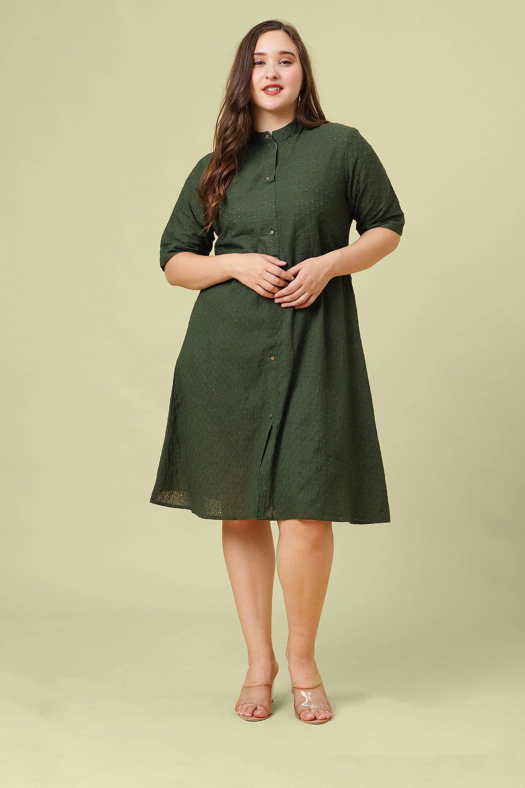 Curvy Lane Women Plus Size Cotton Schfilli Front Full Placket Dress - Curvy Lane