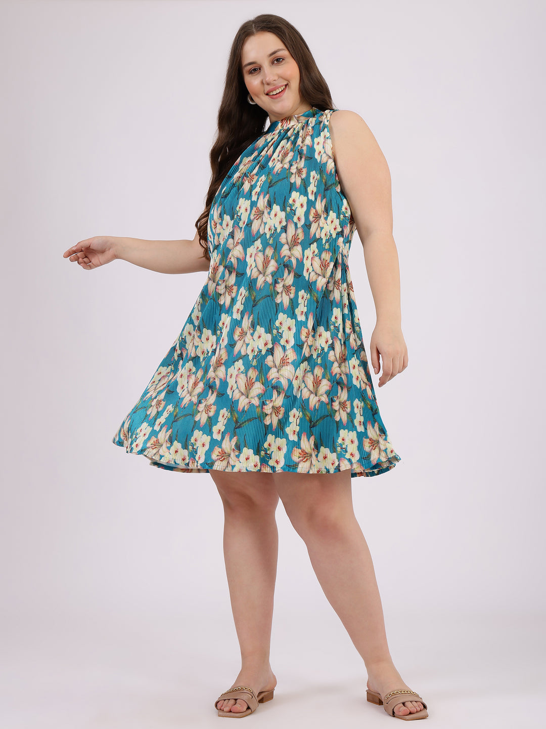 Floral Printed A-Line Sleeveless Dress