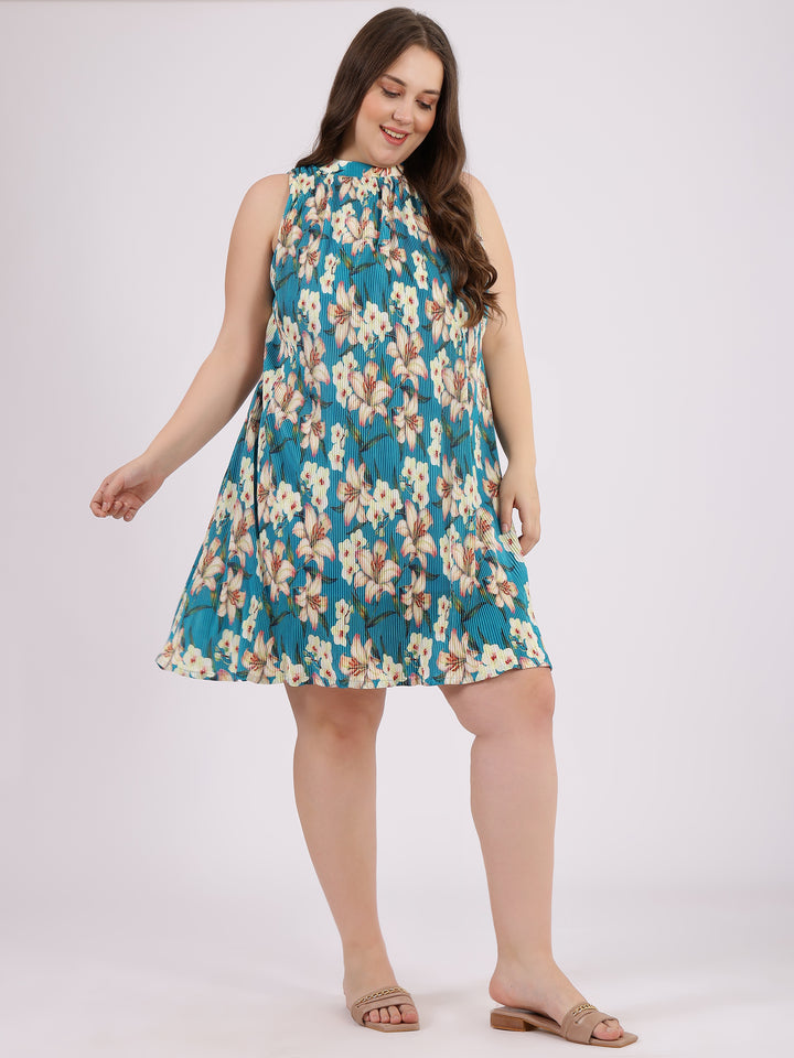 Floral Printed A-Line Sleeveless Dress