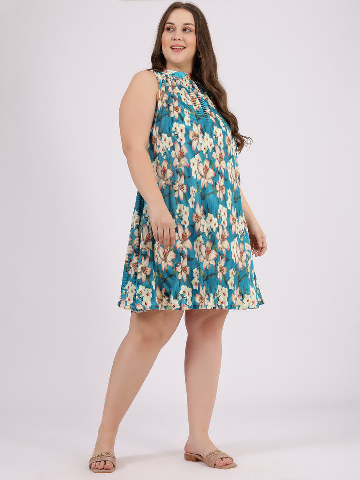 Floral Printed A-Line Sleeveless Dress