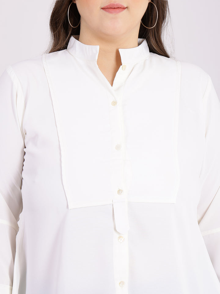 Mandarin Collar Shirt Style White Top