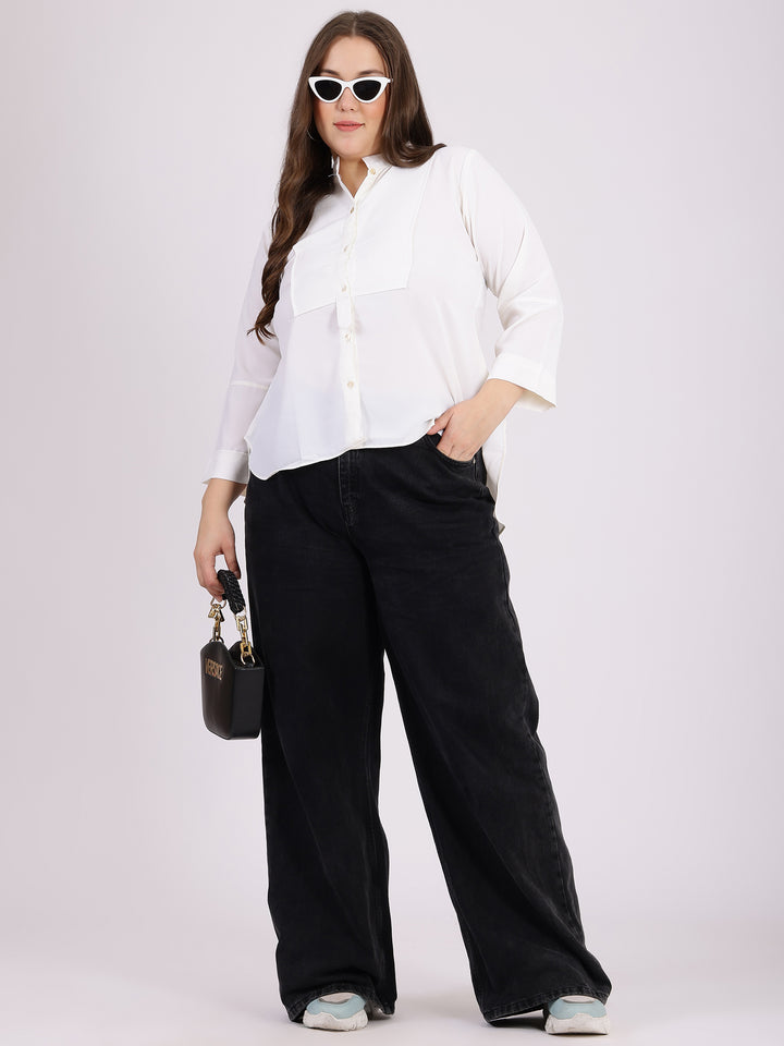 Mandarin Collar Shirt Style White Top