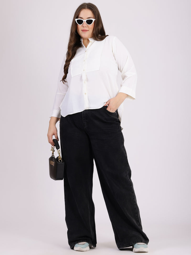 Mandarin Collar Shirt Style White Top
