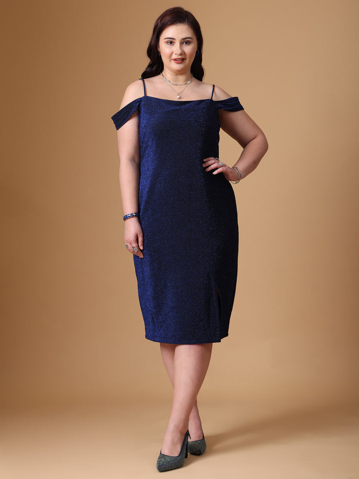 Blue Bodycon Spaghetti Neck Dress