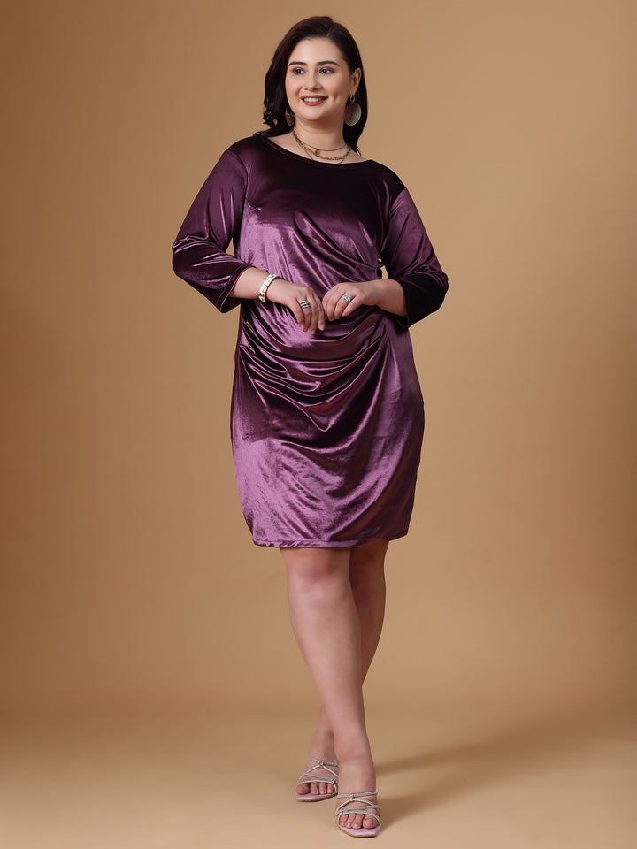 Onion Pink Velvet Round Neck Dress