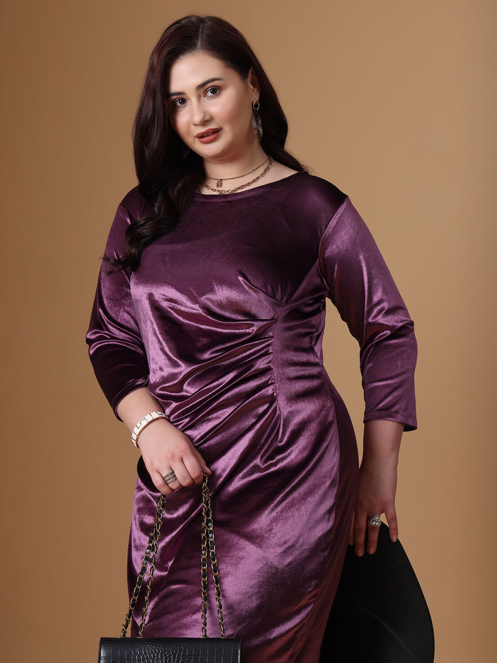 Onion Pink Velvet Round Neck Dress